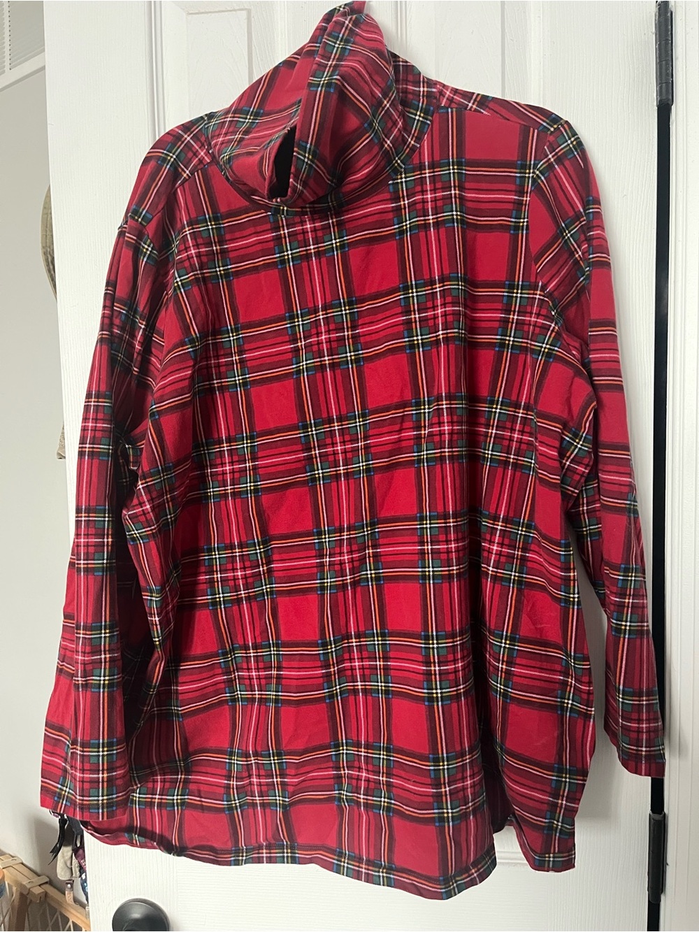 Denim&Co Red Plaid Turtleneck Blouse Perfect Jersey 3X
